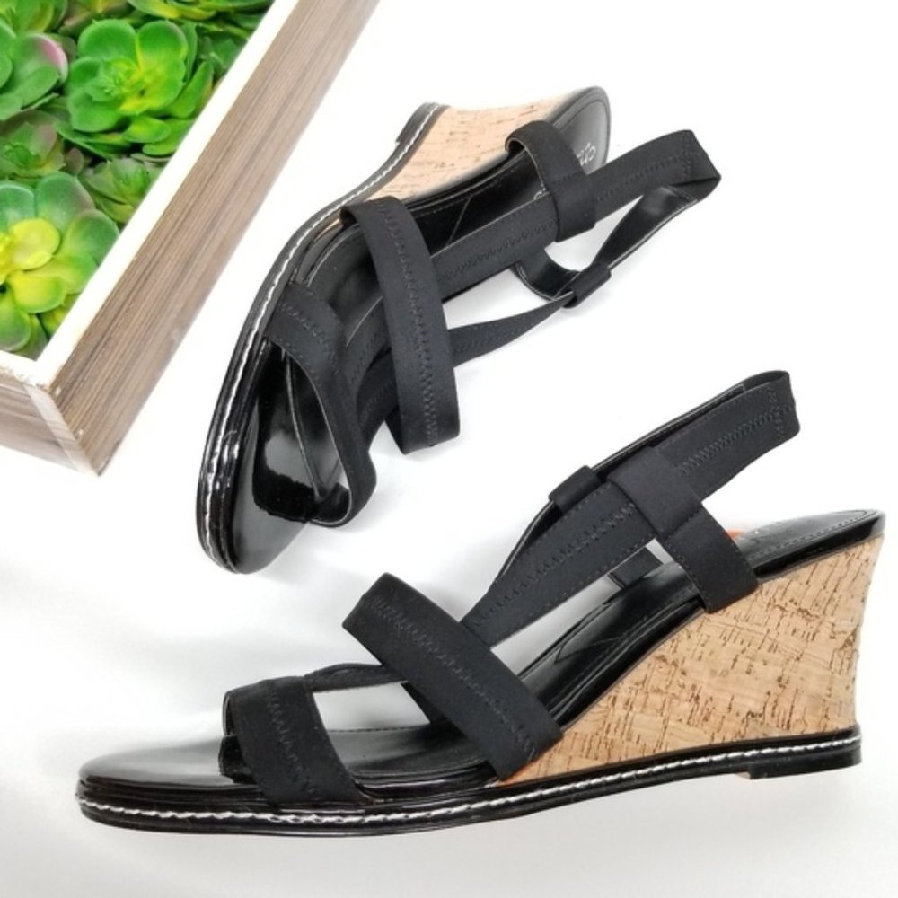 ( SALE) CHARLES DAVID BLACK WEDGE SANDAL